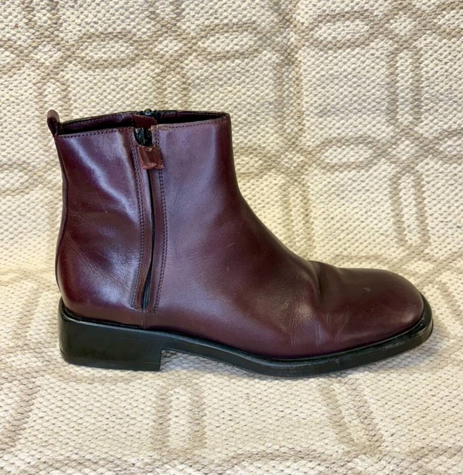 Costume National Homme Burgundy Square Toe Leather Ankle Boots Size U.k: 8.5