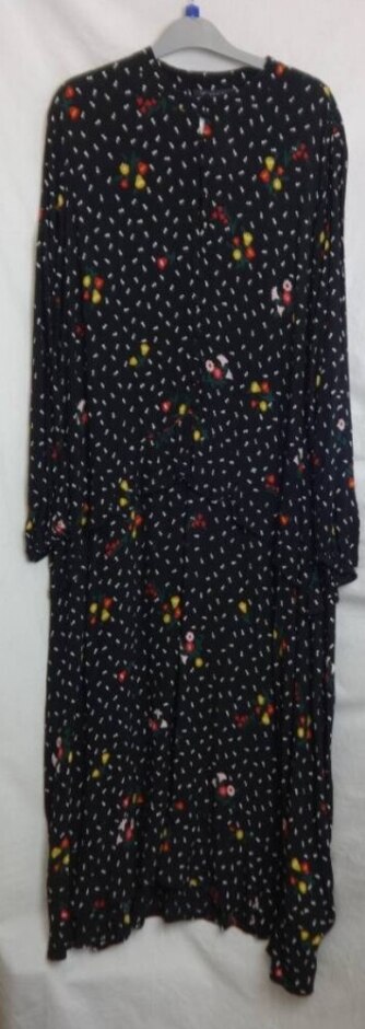 M&s Collection Long Sleeved Maxi Dress Black Mix Size: 14
