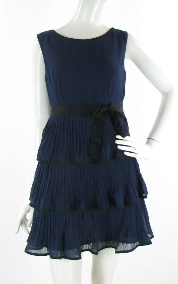 Bnwt Aftershock Size 8 Layered Pleated Dress Navy Size: M