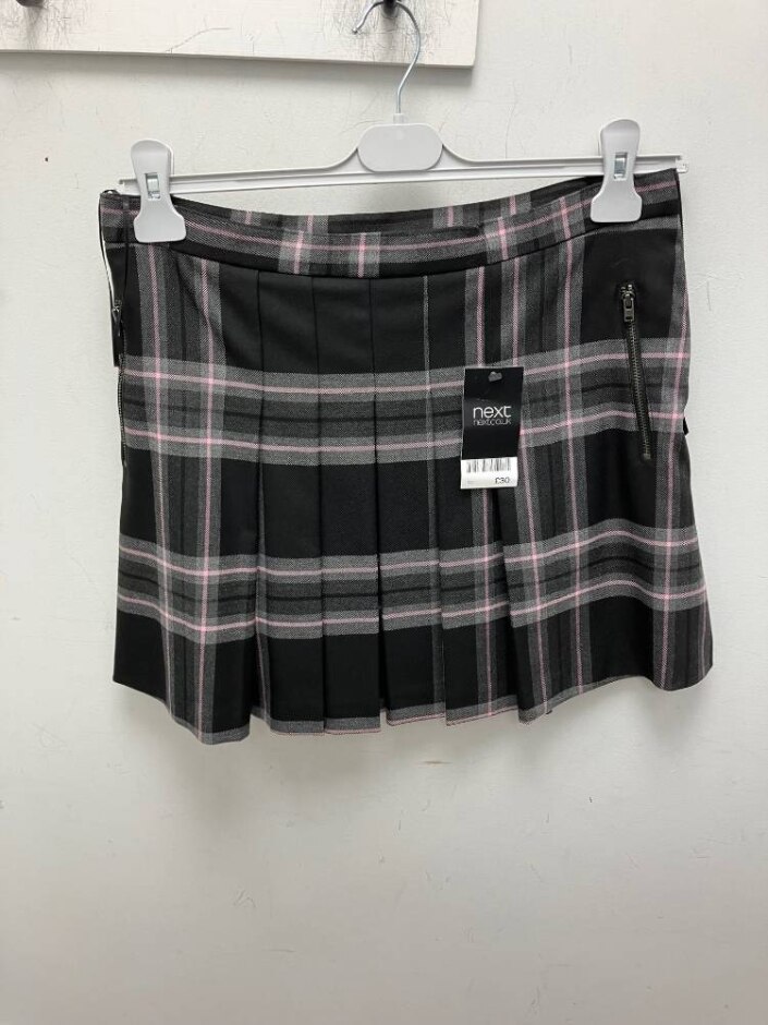 Next Pinstripe Tartan Pleated Skirt Black White  Size: 10