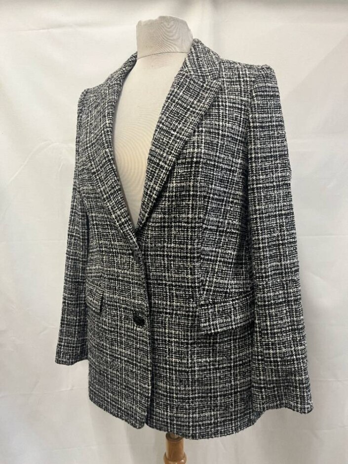 M&s Textured Smart Blazer Jacket Black White Size: 8