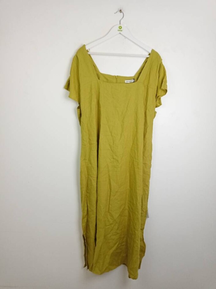 Autograph Linen Rich Women's Square Neck Midaxi Dress Nwot Green Mix Size: 24