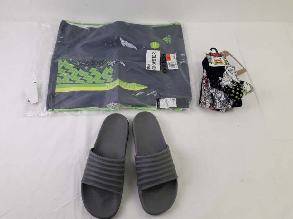 M&s Adidas Mavel 3pcs Bundle Socks Bag Sliders Black Green Mix