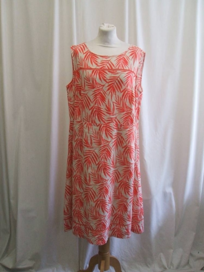 Laura Ashley Linen Sleeveless Dress Red Abstract Size: 18