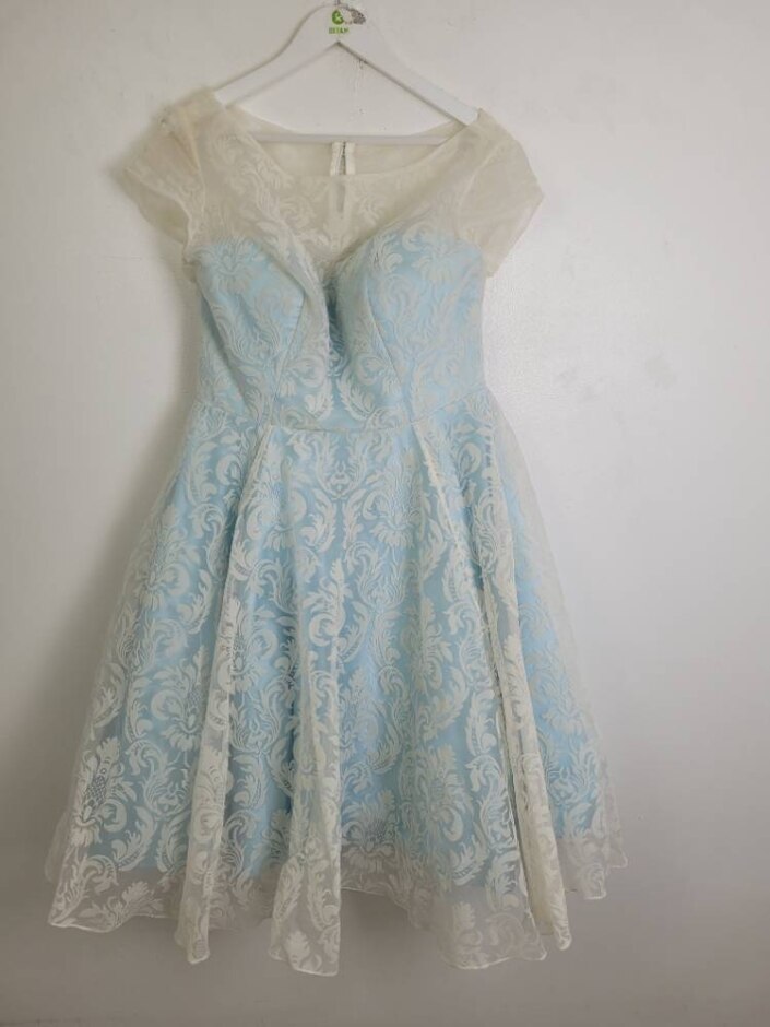 Mooshki Boutique Strapless Occasion Dress Blue And White Size: 18
