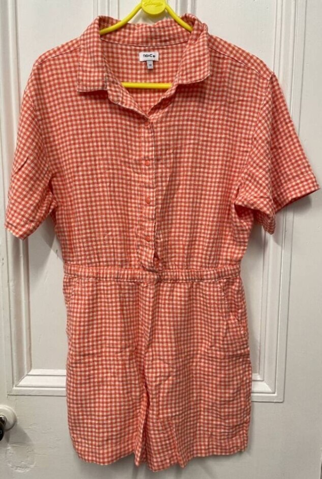 Next Gingham Linen Playsuit Orange Size: 10
