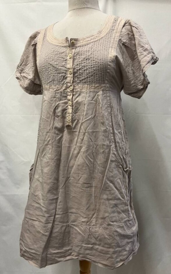 Whistles Cotton Bib Front Tunic Dress Pink Grey Size: 8