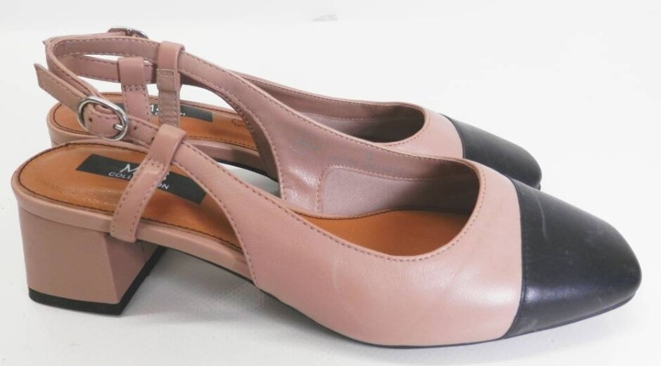 M&s Collection Leather Block Heel Slingback Shoes Size 4 Pink