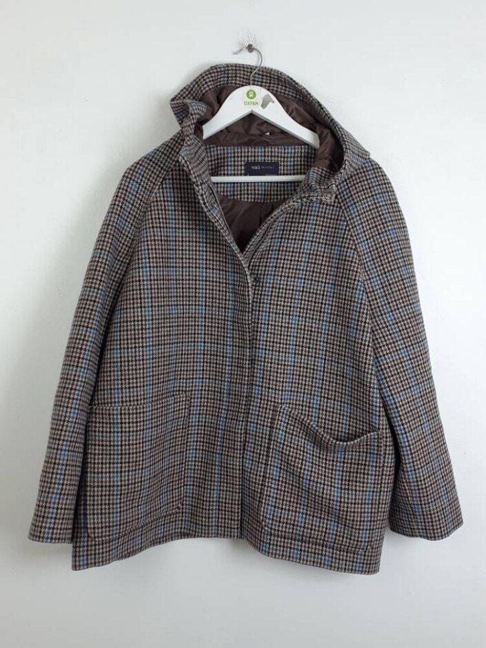 M&s Marks & Spencer Houndstooth Hooded Jacket Brown Size: 18