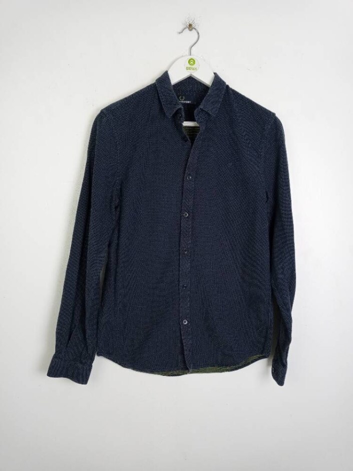 Fred Perry Long Sleeves Shirt Button-up Navy Size: S