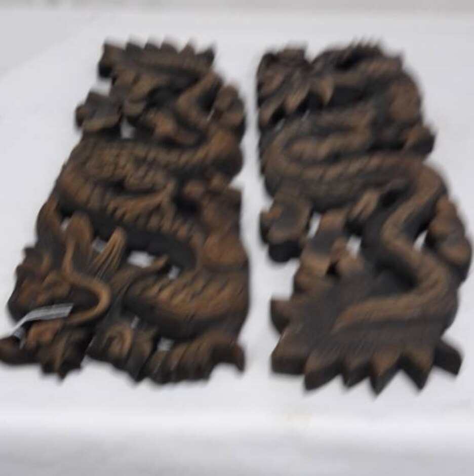 Pair Of Chinese Carved Dragons In Hardwood Natural Patina  Finish