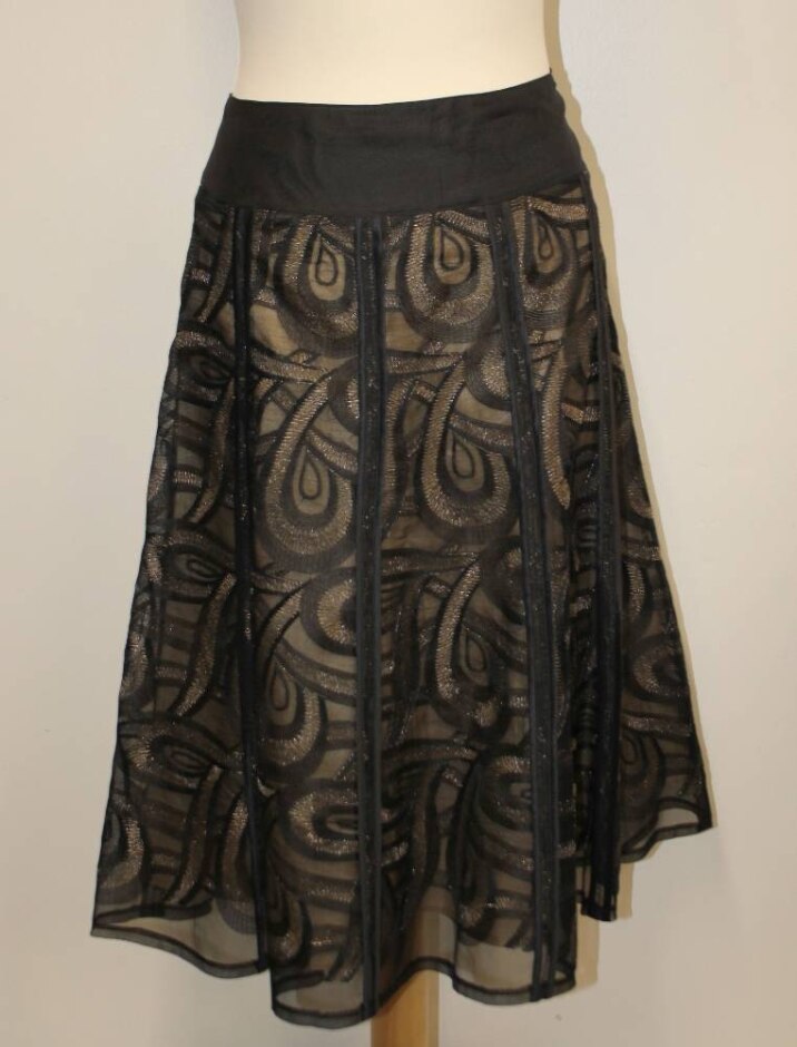 Monsoon Lined Embroidered A-line Skirt Black & Beige Size: 12