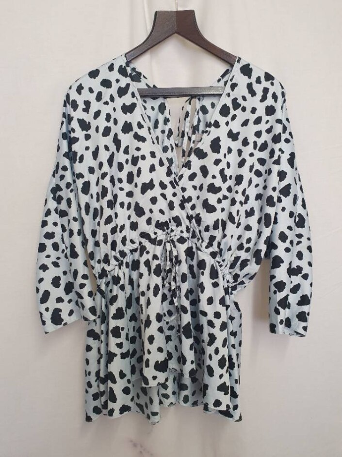 Asos Leopard Print Satin Blouse Pale Blue Mix Size: 14