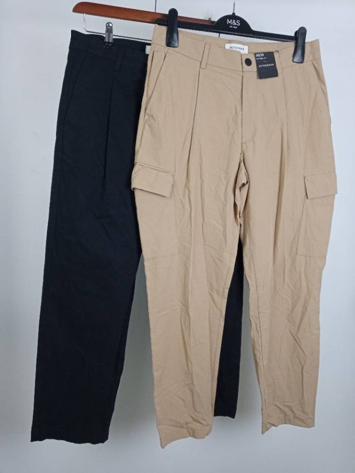 M&s Marks & Spencer Men's 2xbundle Trousers Beige Black Size: 30