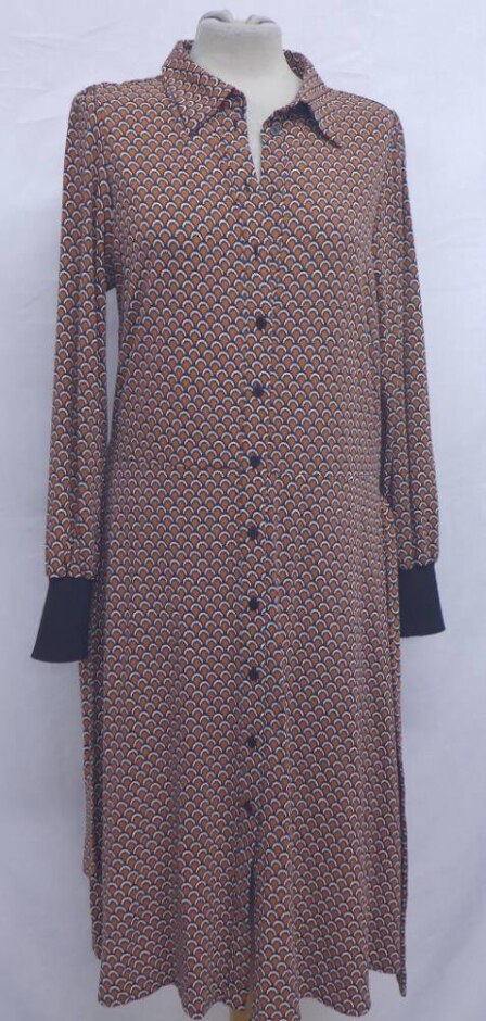 Esqualo Belted Seashell Shirt Dress Black & Orange Size: M