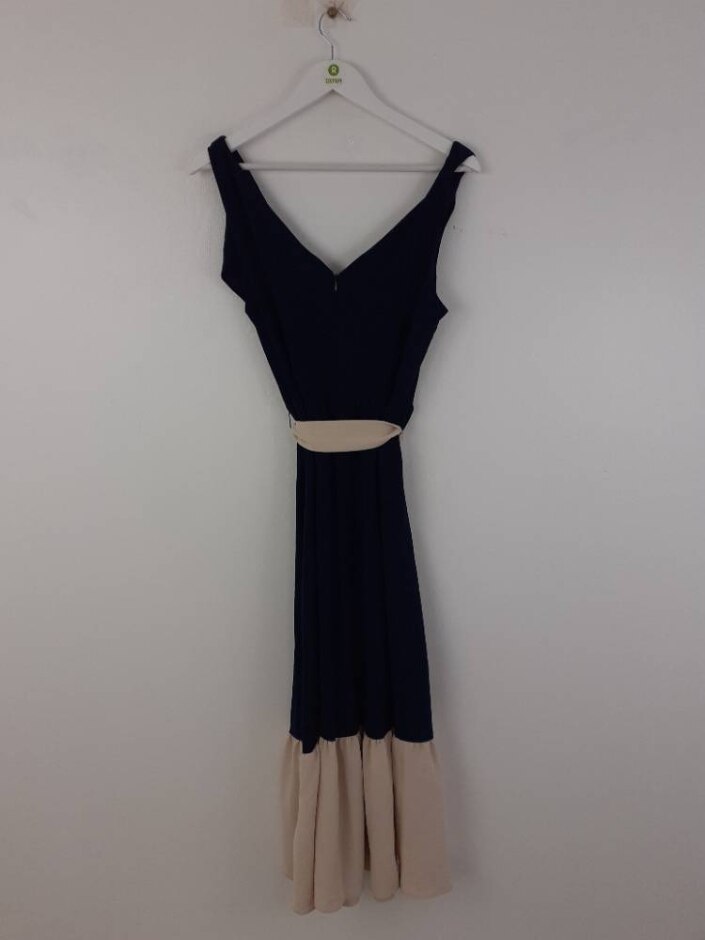 Dkny New Women's V-neck Colourblock Maxi Dress Rrp£100 Navy/cream Size: 10
