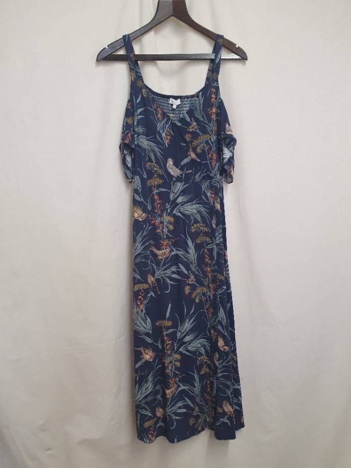 Warehouse Off-the-shoulder Maxi Dress Blue Mix Size: 8