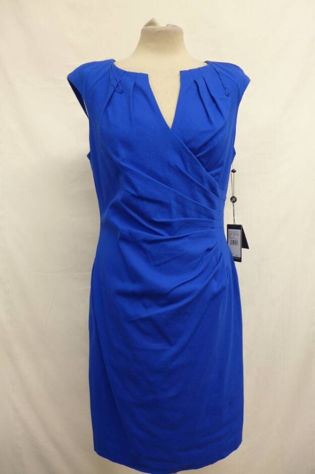 Adrianna Papell Wrap Over Straight Cut Dress Lapis Blue Size: 8