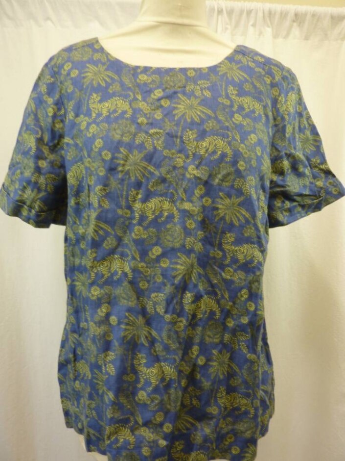 White Stuff Cropped Linen Blouse Blue Size: 12