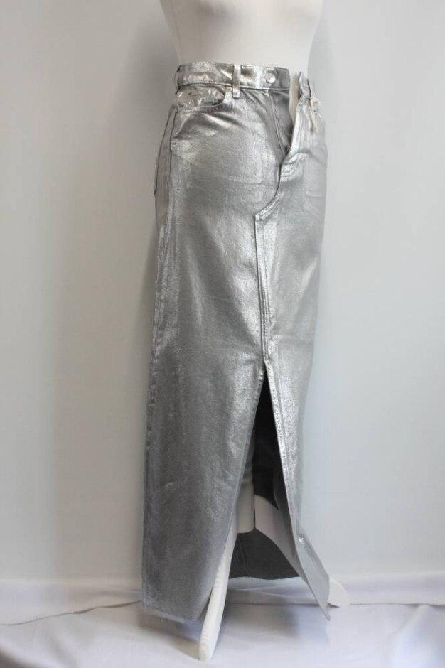 M&s Denim Glitter Maxi Skirt Silver Size: 6