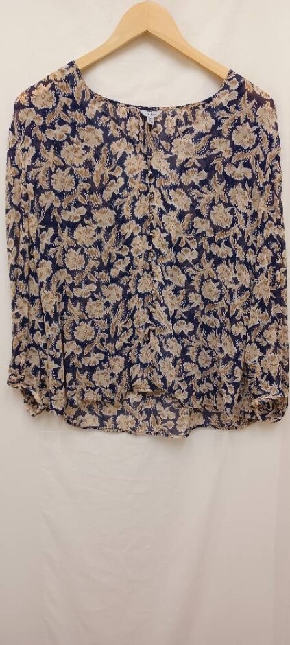 Jigsaw V Neck Chiffon Blouse Blue Brown  Size: 10