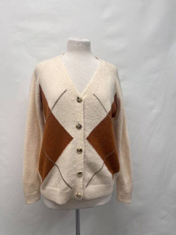 Bluoltre Diamond Pattern Gold Button Up Cream/beige  Size: M