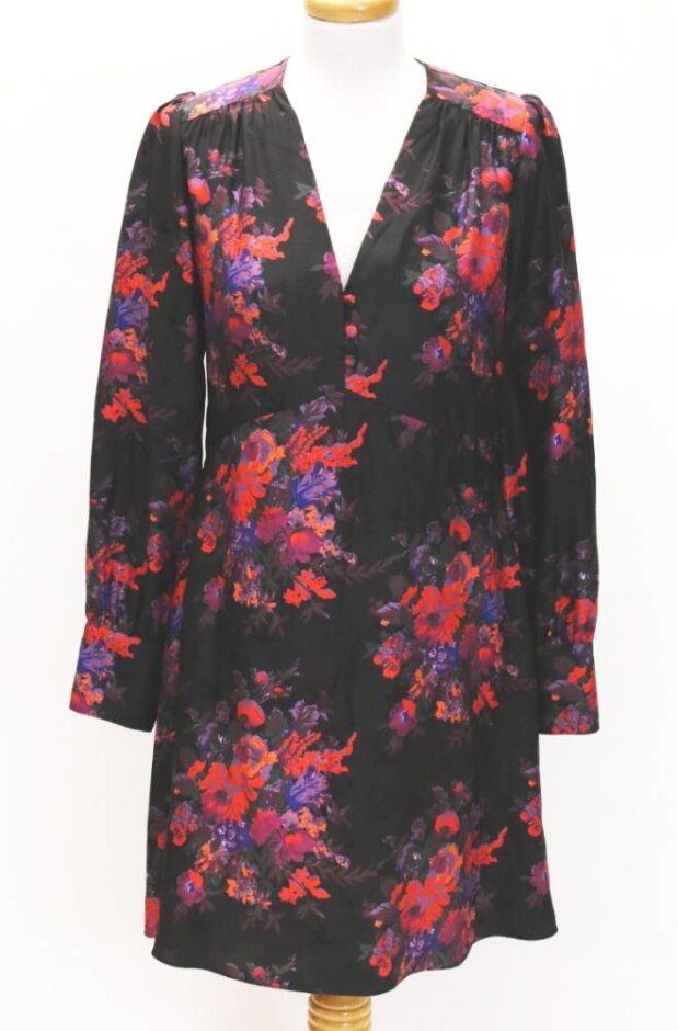 Alexander Mcqueen As New 100% Silk Mini Dress Black & Red Size: 12
