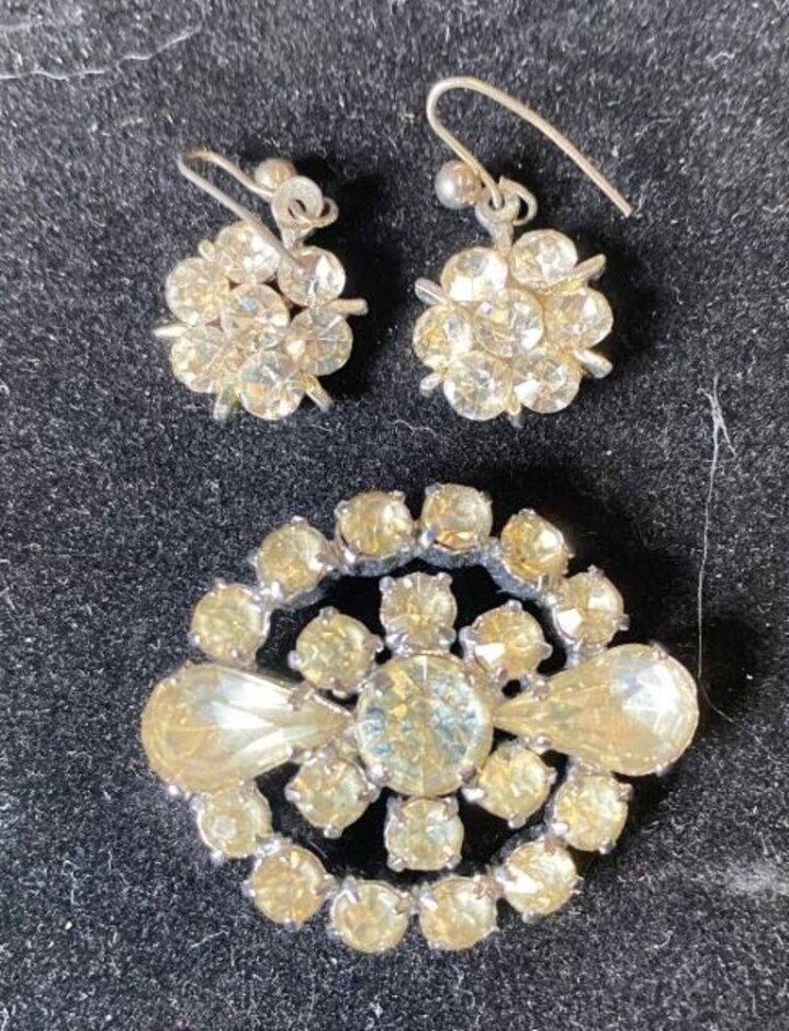 Vintage Rhinestone Brooch With Matching Earrings
