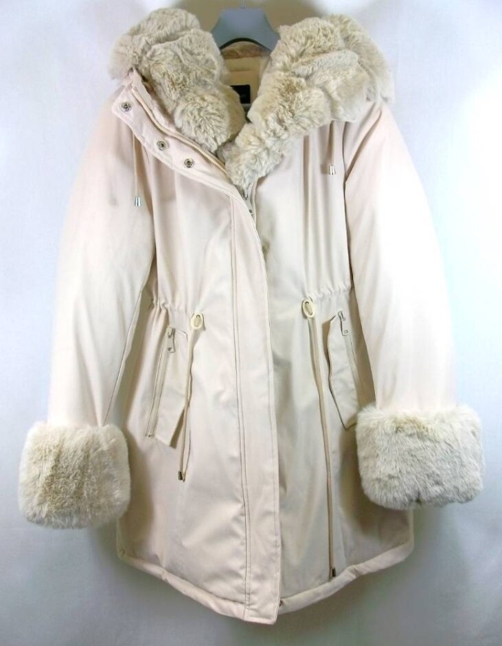 Bows Boutiques Faux Fur Hooded Toggle Coat Cream Size: 12