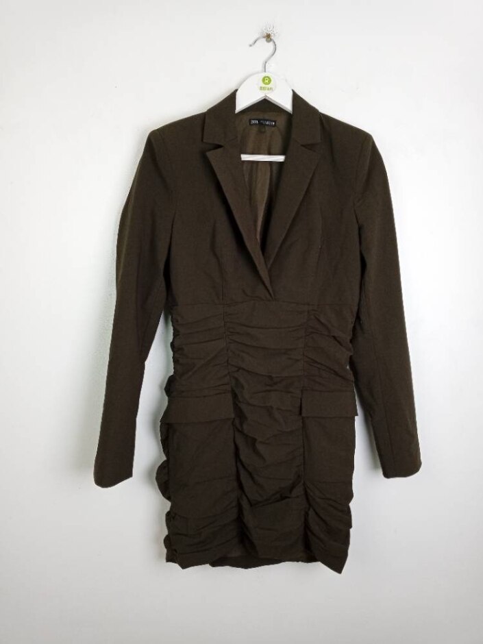 Zara Ruched Long Sleeve Dress Brown Size: M
