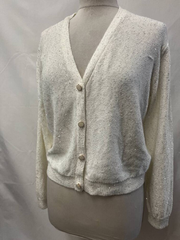 M&s Sparkly V-neck Cardigan White Size: M