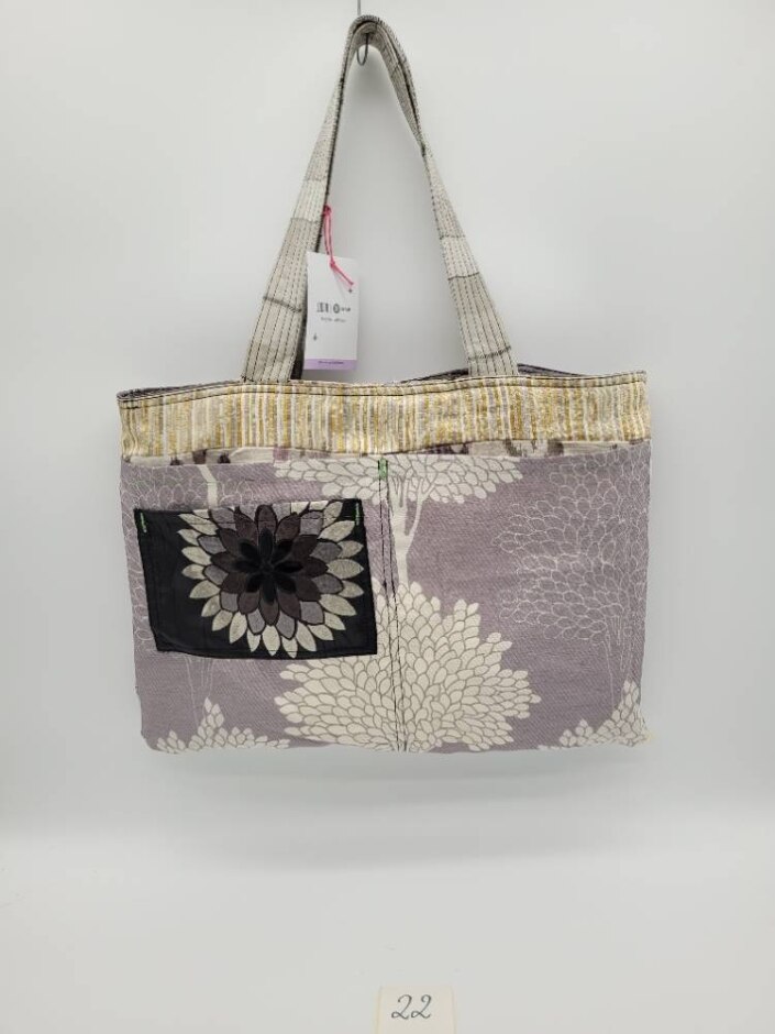 Oxfam X Loom Tote Bag Reversible Exclusive Upcycled Collection Purple Silver Metallic Floral Pocket