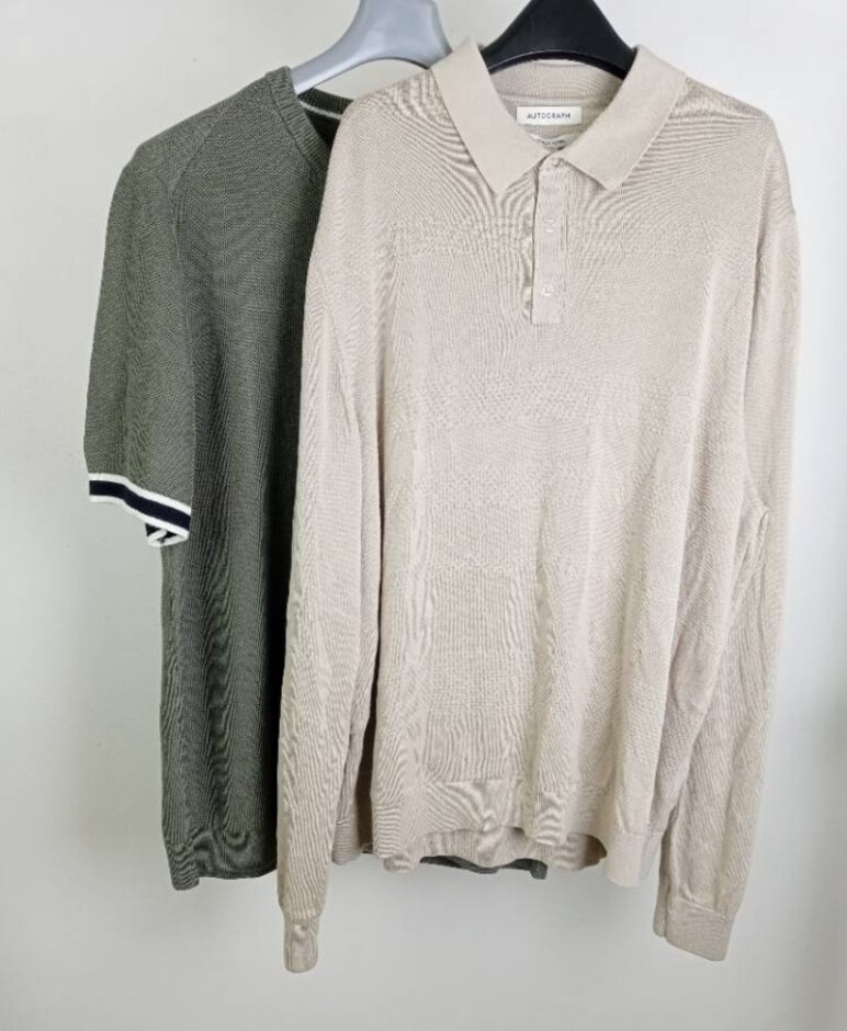 Autograph M&s Knitted T-shirt And Polo Shirt Green & Beige Size: Xxl