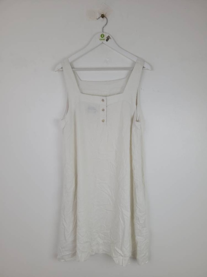 M&s Marks & Spencer Sleeveless Linen Dress White Size: 18