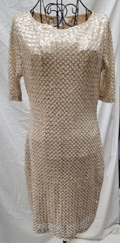Next Elegant Sequin Party Dress Beige Size: 10
