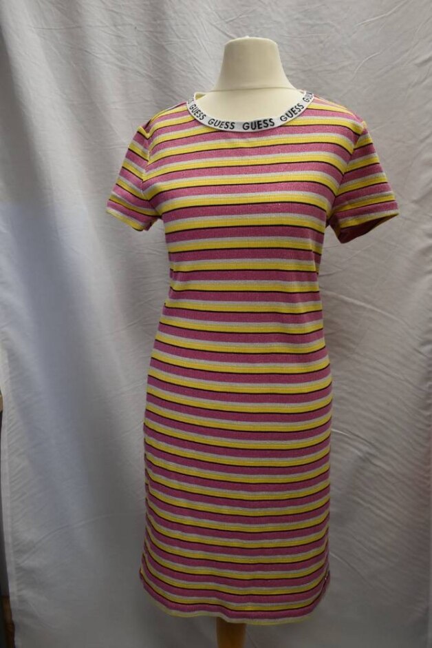 Guess Cotton And Metallic Dress Pink,yellow,whi Size: 16