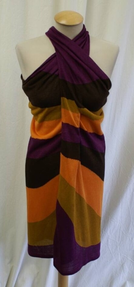 Viki - And Twisted Halter Neck Dress Orange & Purple Size: 8