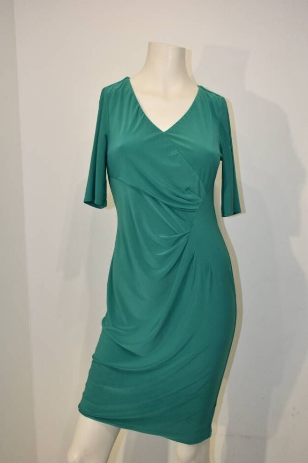 M&s Per Una V Necked Dress Emerald Green Size: 10