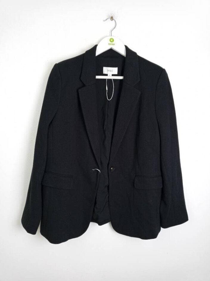 M&s Nwot Women's Cotton Rich  Single Button Down Blazer Black  Size: 18