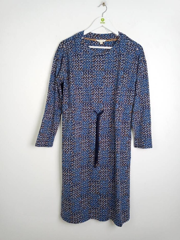 White Stuff Women's Printed Waisted Jersey Dress Blue Size: 14