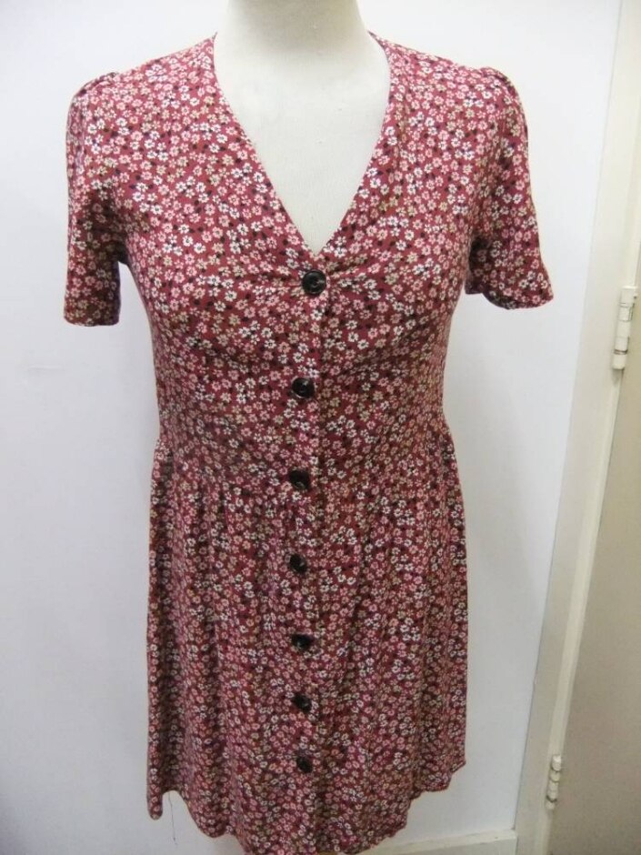 Primark Button Up Short Sleeve Dress Dark Pink  Size: 8