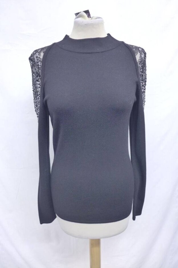 Coast Lacy Shoulders Party Top Sparkling Black Size: 12