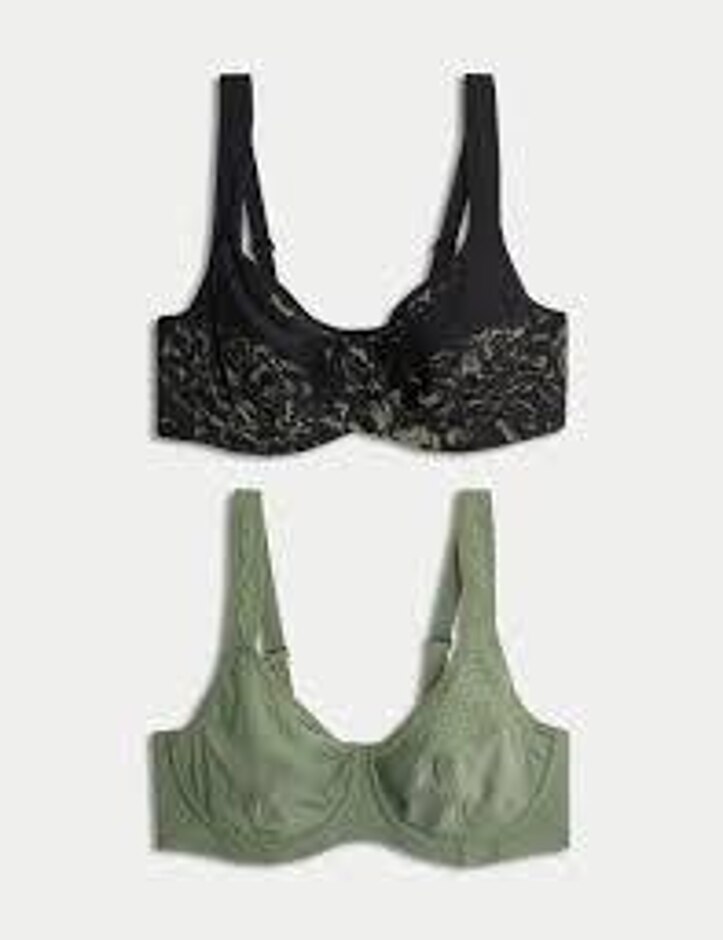 2pk Ultimate Support Wired Spo Good Move Sports Bra Green Black Size: 32dd