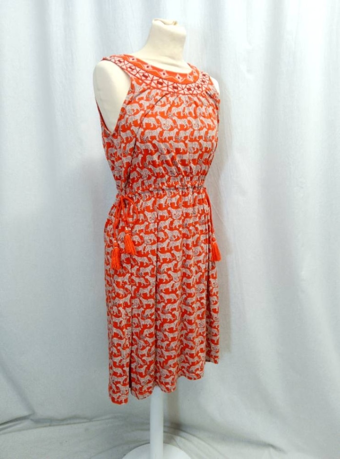Fat Face Jersey Summer Dress Orange Mix Size: 8