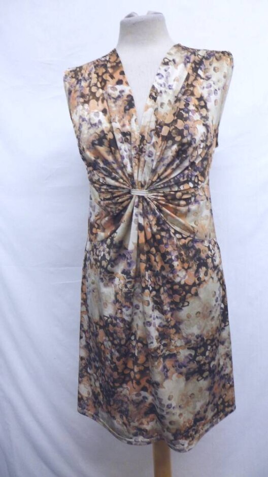 Debby Debo Center Pull Sleeveless Dress Orange & Cream Size: S