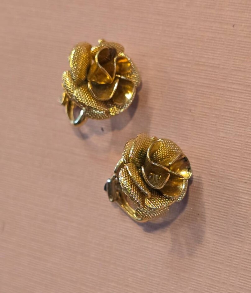 Clip On Gold Colour Rose Earrings