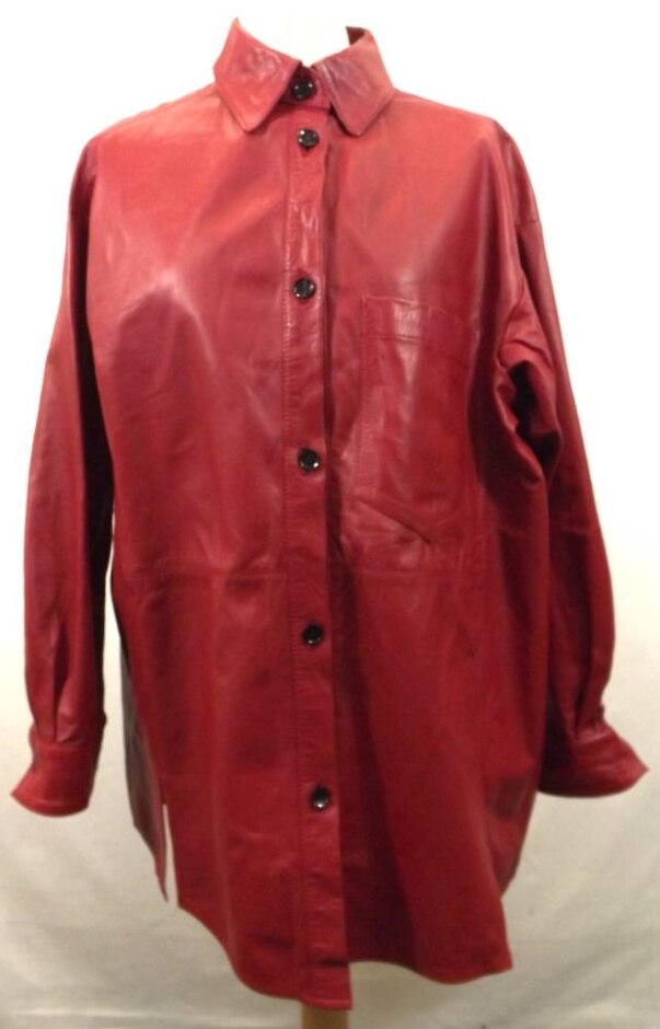 Zara Sheep Leather Cut-out Shirt Maroon Size: S