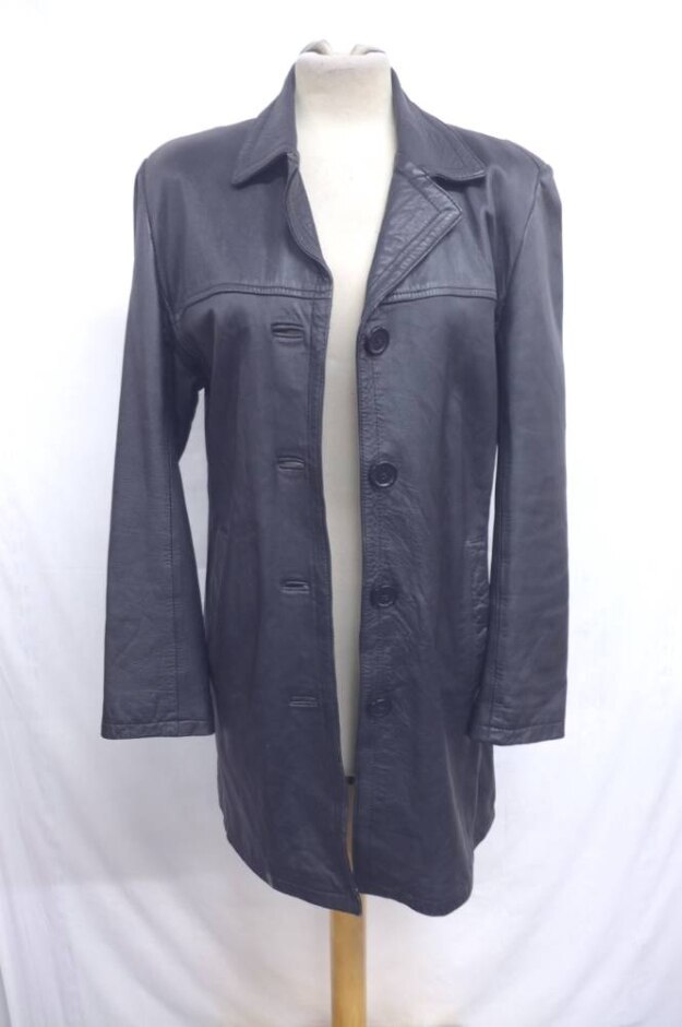 Atraction Vintage Leather Overcoat Onyx Black Size: L