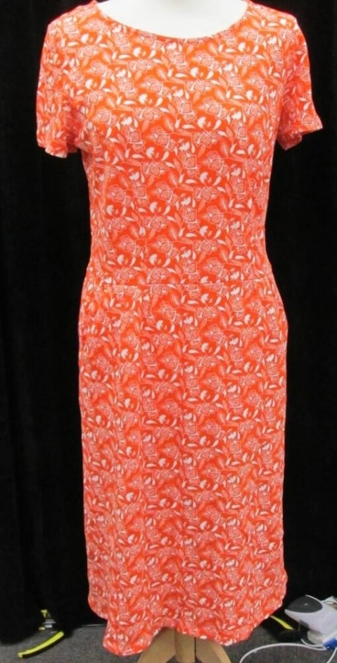 Boden Round Neck Short Sleeved Dress Orange & White Size: 12