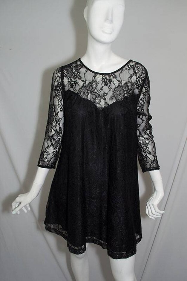 forever 21 long sleeve lace dress black size: s